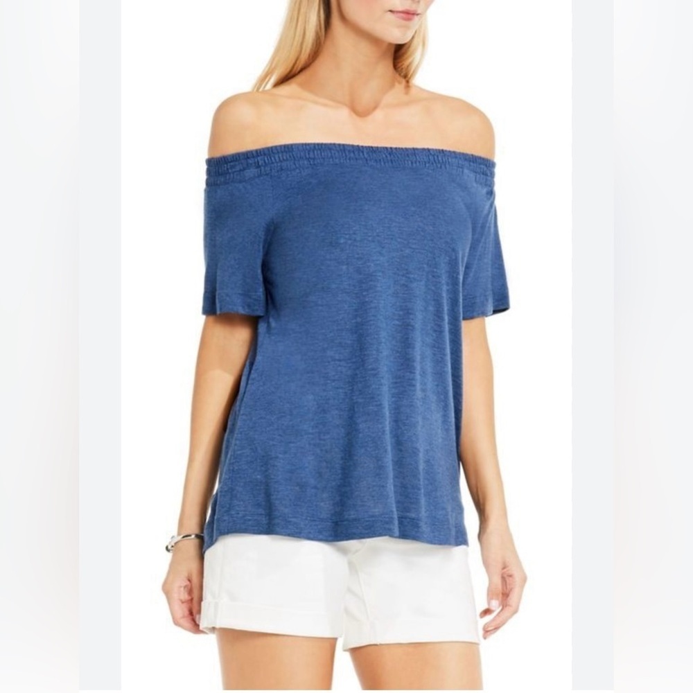 Two by Vince Camuto Women's Off-Shoulder Soft Blue Tee, Size L